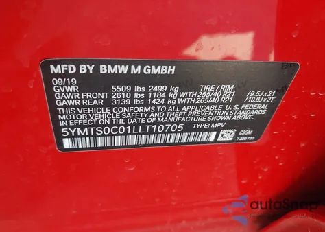 2020 BMW X3 M from USA, damaged, VIN 5YMTS0C01LLT10705